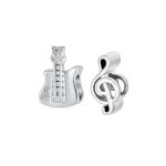 Set of 2 Music Notes G Clef & Electric Guitar Charm Bead Sterling Silver