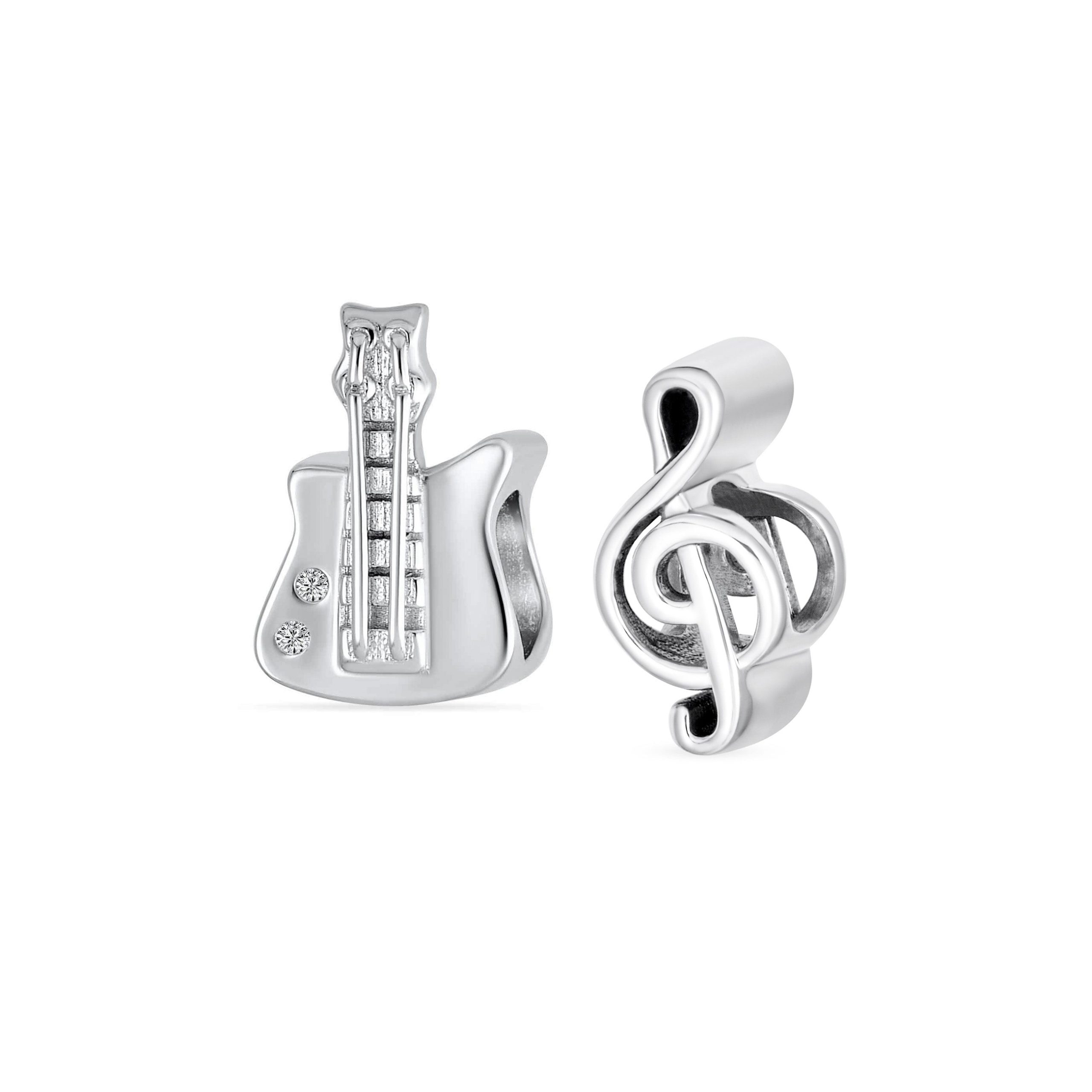 music-charm-bead-bracelet-pbx-hsz-123-set-az Set of 2 Music Notes G Clef & Electric Guitar Charm Bead Sterling Silver - Image 1