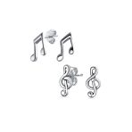 Set of 2 Tiny Music G Treble Clef Eight Note Stud Earrings Sterling Silver