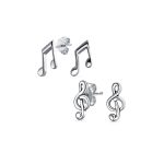 Set of 2 Tiny Music G Treble Clef Eight Note Stud Earrings Sterling Silver