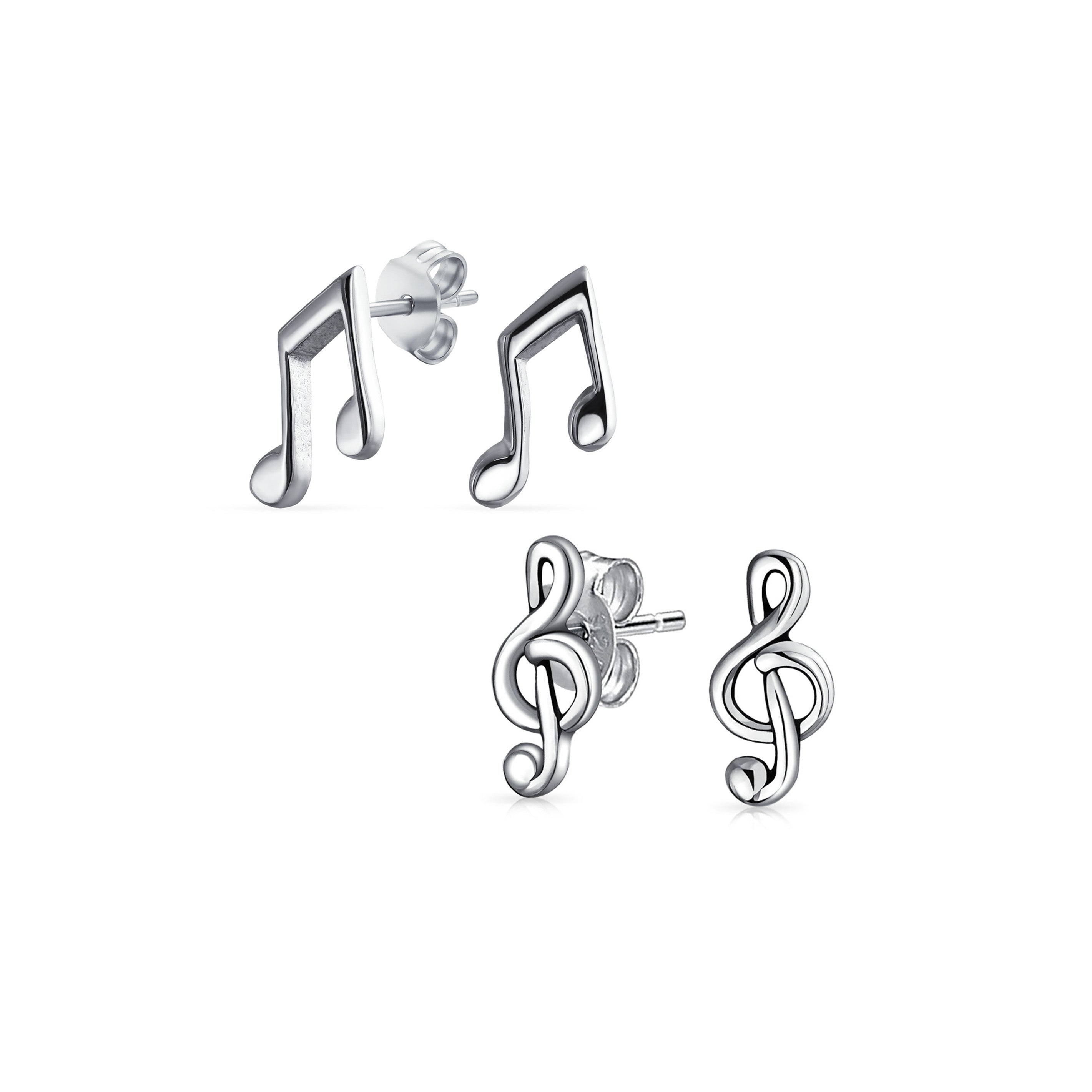 music-note-g-clef-silver-stud-earrings-pmr-s10595-set-az Set of 2 Tiny Music G Treble Clef Eight Note Stud Earrings Sterling Silver - Image 1