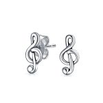 Tiny Delicate Music G Treble Clef Note Stud Earrings Silver