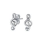 Musician Treble Music Note Stud Earrings and Pendant Necklace Silver Jewelry Set - Image 3