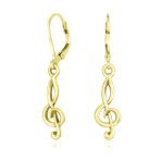 Music Student Treble Clef Musical Note Drop Earrings Gold Plated Sterling Silver - Image 2