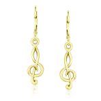 Music Student Treble Clef Musical Note Drop Earrings Gold Plated Sterling Silver - Image 4
