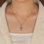 Musical Created Blue Opal Heart Treble Clef Music Note Pendant Necklace .925 Sterling Silver - Image 3