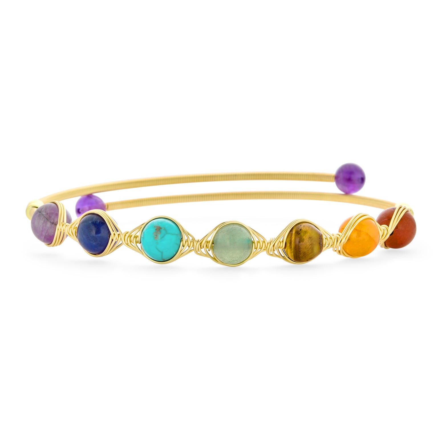 mutli-18k-gold-chakra-ball-gemstone-prayer-meditation-bracelet-cb-91411 Spiritual Multicolor Chain Link Bracelet with Healing Stone Beads Adjustable - Image 1