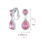 Classic Bridal Cocktail Halo Cubic Zirconia Blue CZ Double Solitaire Teardrop Dangle Clip On Earrings - Image 40
