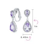 Classic Bridal Cocktail Halo Cubic Zirconia Blue CZ Double Solitaire Teardrop Dangle Clip On Earrings - Image 41