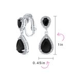 Classic Bridal Cocktail Halo Cubic Zirconia Blue CZ Double Solitaire Teardrop Dangle Clip On Earrings - Image 42