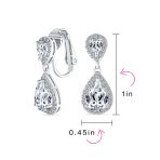Classic Bridal Cocktail Halo Cubic Zirconia Blue CZ Double Solitaire Teardrop Dangle Clip On Earrings - Image 34