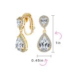Classic Bridal Cocktail Halo Cubic Zirconia Blue CZ Double Solitaire Teardrop Dangle Clip On Earrings - Image 38