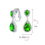 Classic Bridal Cocktail Halo Cubic Zirconia Blue CZ Double Solitaire Teardrop Dangle Clip On Earrings - Image 36