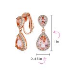 Classic Bridal Cocktail Halo Cubic Zirconia Blue CZ Double Solitaire Teardrop Dangle Clip On Earrings - Image 39