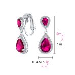 Classic Bridal Cocktail Halo Cubic Zirconia Blue CZ Double Solitaire Teardrop Dangle Clip On Earrings - Image 37