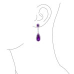 Amethyst Purple CZ Teardrop Chandelier Screw Clip On Earrings Silver Plated - Image 18