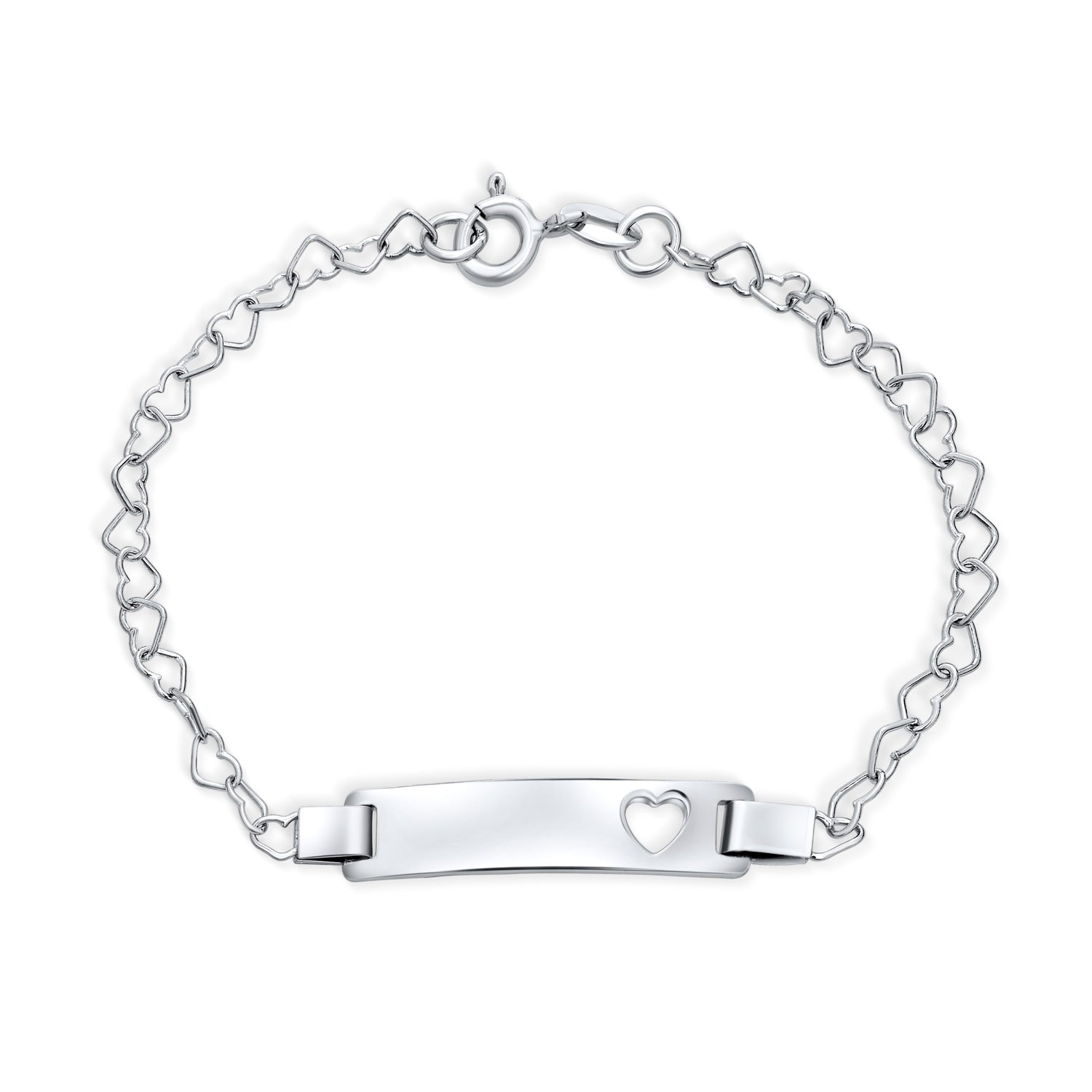 name-plate-bracelet-id_srn-bid-28_1 Delicate Petite Heart Blank Name Identification ID Bracelet .925 Sterling Silver 6" - Image 1