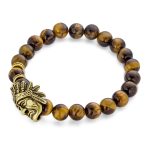 Set of 2 Chef Indian Face Howlite Onyx and Tiger Eye Bead Stretch Bracelet - Image 3