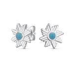 Southwestern Style Eagle Wings Turquoise Round Stud Earrings .925 Sterling Silver