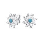 Southwestern Style Eagle Wings Turquoise Round Stud Earrings .925 Sterling Silver
