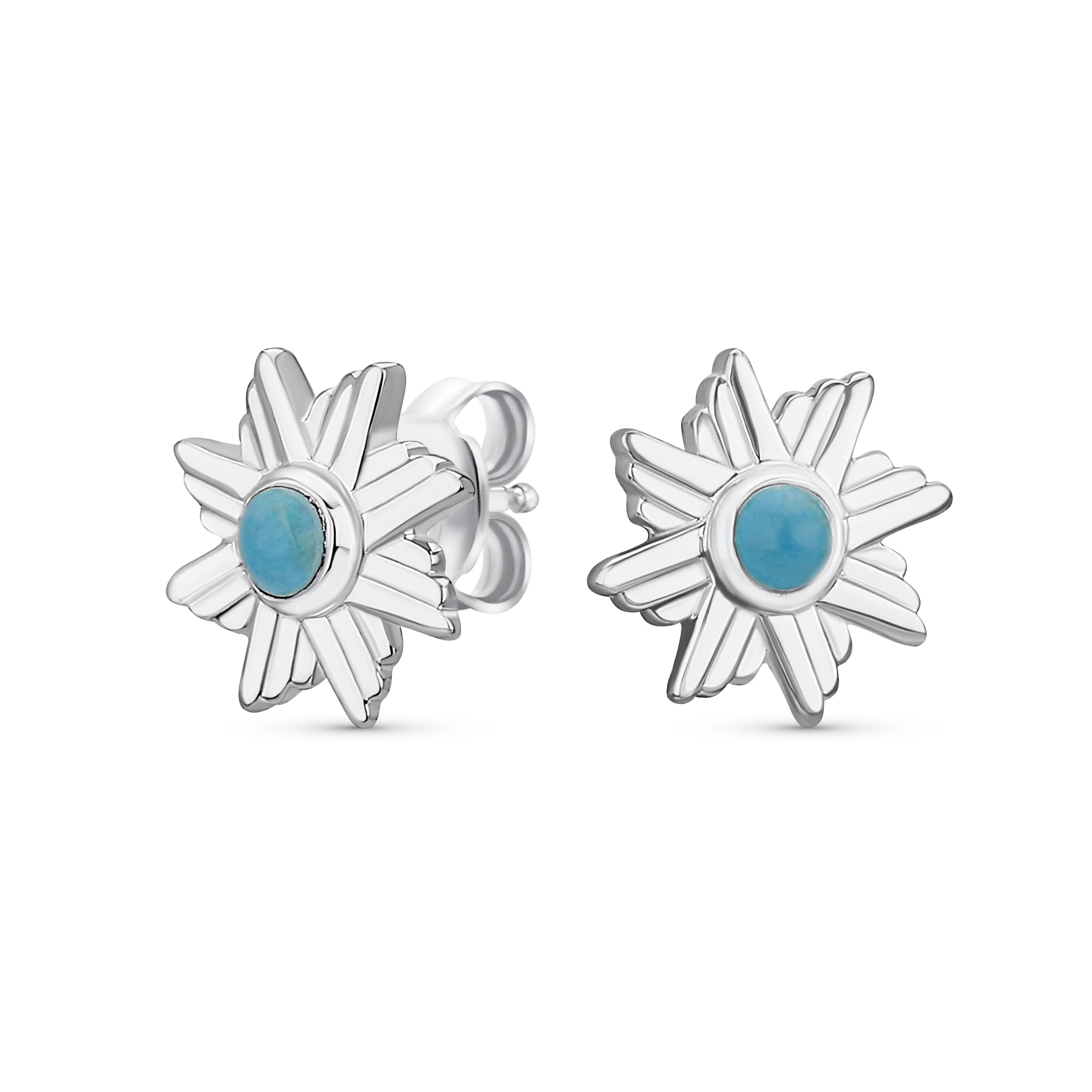 native_american_western_stud_earrings_s1035524e_1 Southwestern Style Eagle Wings Turquoise Round Stud Earrings .925 Sterling Silver - Image 1