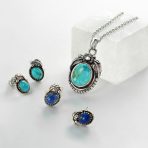 Native American Style Gemstone Bezel Leaf Rope Stud Earrings in Sterling Silver - Image 29