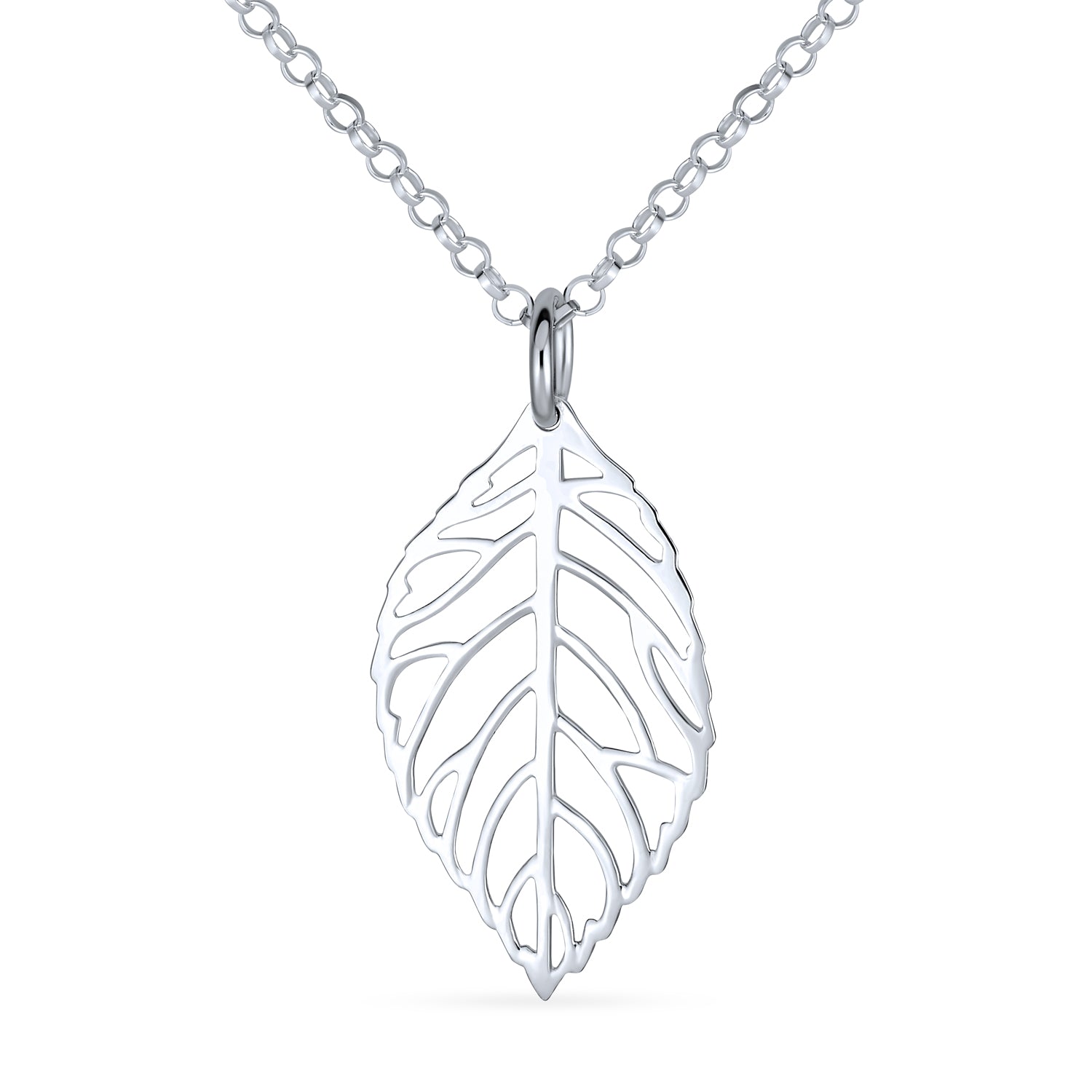 nature-silver-necklace-open-leaf_pmr-p13410-az_1 Native American Bohemian Leaf Pendant Necklace in Sterling Silver with Chain - Image 1