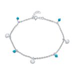 Nautical Charm Anklet Ankle Bracelet Turquoise Clam Seashell Sterling Silver