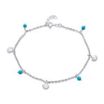 Nautical Charm Anklet Ankle Bracelet Turquoise Clam Seashell Sterling Silver