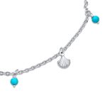 Nautical Charm Anklet Ankle Bracelet Turquoise Clam Seashell Sterling Silver - Image 2