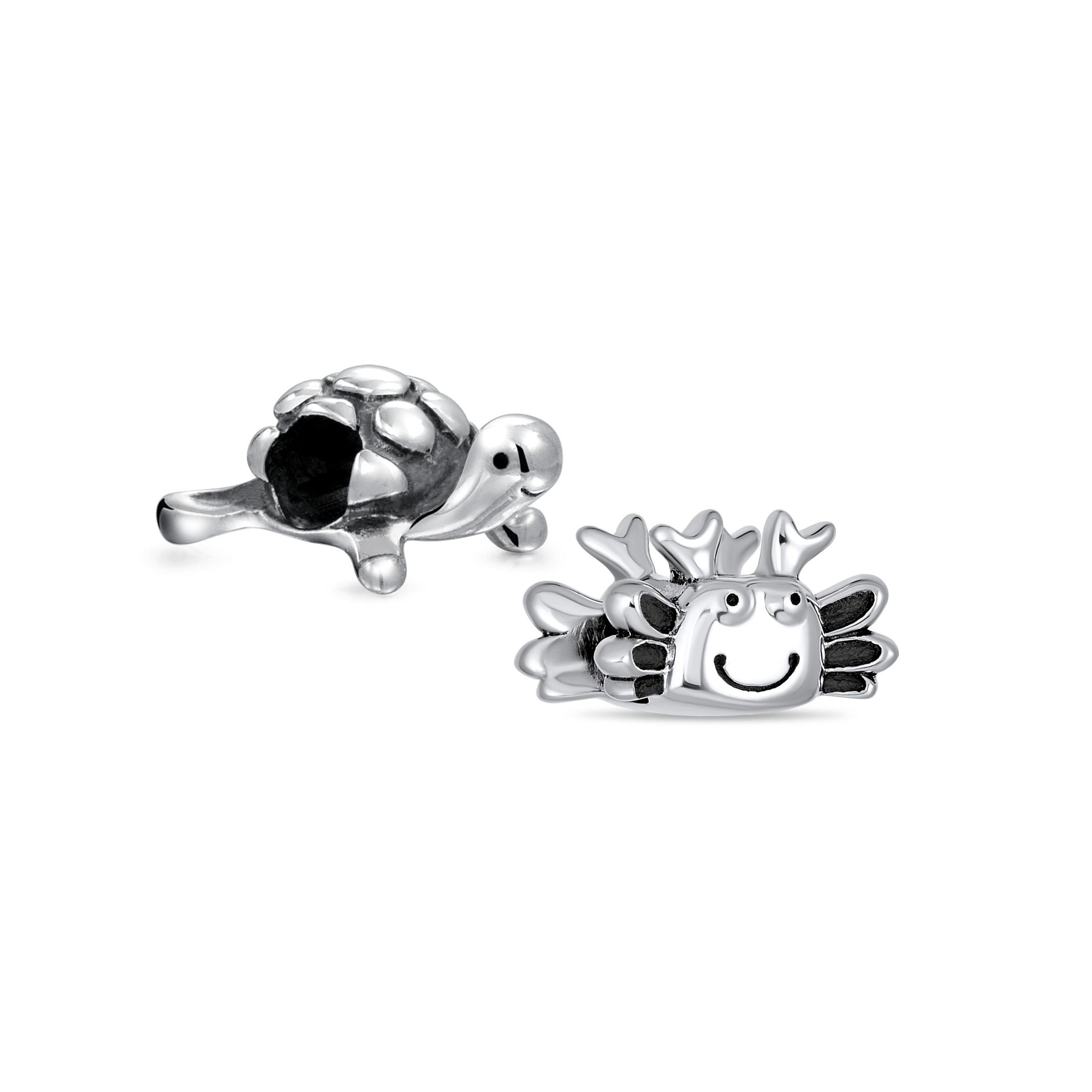 nautical-beach-turtle-charm-pbx-hs-384d-set-az Set of 2 Nautical Travel Crab & Sea Turtle Charm Bead Sterling Silver - Image 1