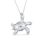 Nautical Blue Created Opal Inlay Turtle Pendant Necklace .925 Sterling Silver - Image 6