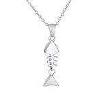 Nautical Gemstone Blue Opal Fishbone Pendant Necklace in Sterling Silver - Image 2