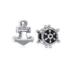 Set of 2 Nautical Boat Ship Wheel and Anchor Rope Charm Bead Sterling Silver