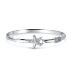 Nautical Starfish Bangle Bracelet in Sterling Silver with Eye Hook Clasp