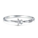 Nautical Starfish Bangle Bracelet in Sterling Silver with Eye Hook Clasp