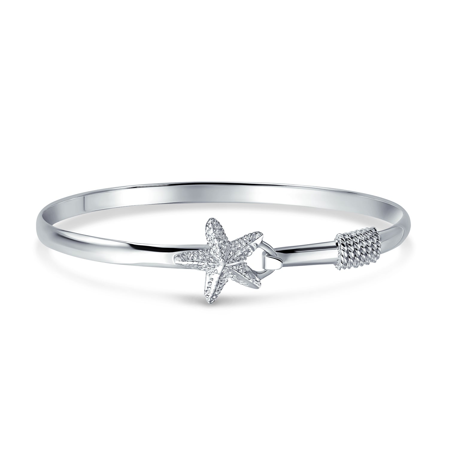 nautical-bracelet-silver-bangle-starfish_gb-b15-az_1 Nautical Starfish Bangle Bracelet in Sterling Silver with Eye Hook Clasp - Image 1