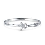 Nautical Starfish Bangle Bracelet in Sterling Silver with Eye Hook Clasp - Image 4