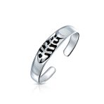 Set of 2 Nautical Fish Bone and Punk Rocker Skull Midi Toe Ring Sterling Silver - Image 2