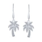 Nautical Beach CZ Palm Tree Dangle Chandelier Earrings in Sterling Silver - Image 2