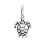 Set of 2 Oval Round Nautical Sea Turtle Charm Bead in Oxidized Sterling Silver - Image 2