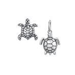 Set of 2 Oval Round Nautical Sea Turtle Charm Bead in Oxidized Sterling Silver