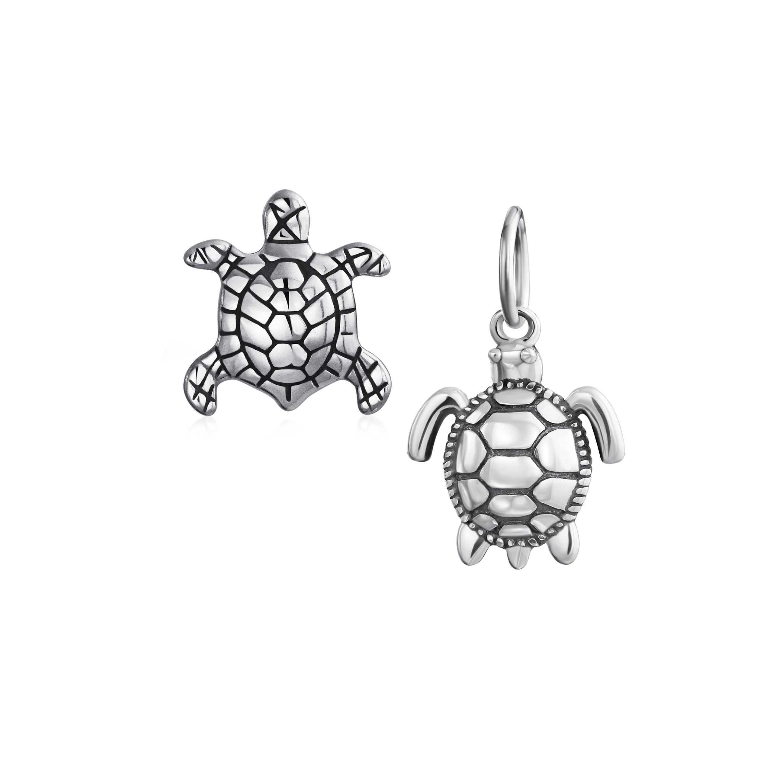 nautical-sea-turtle-charm-pbx-hsd-1395-d-set-az-main Set of 2 Oval Round Nautical Sea Turtle Charm Bead in Oxidized Sterling Silver - Image 1