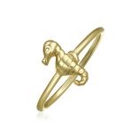 Minimalist Thin 1MM Band Stackable Nautical Seahorse Ring Gold Plated Silver - Image 6