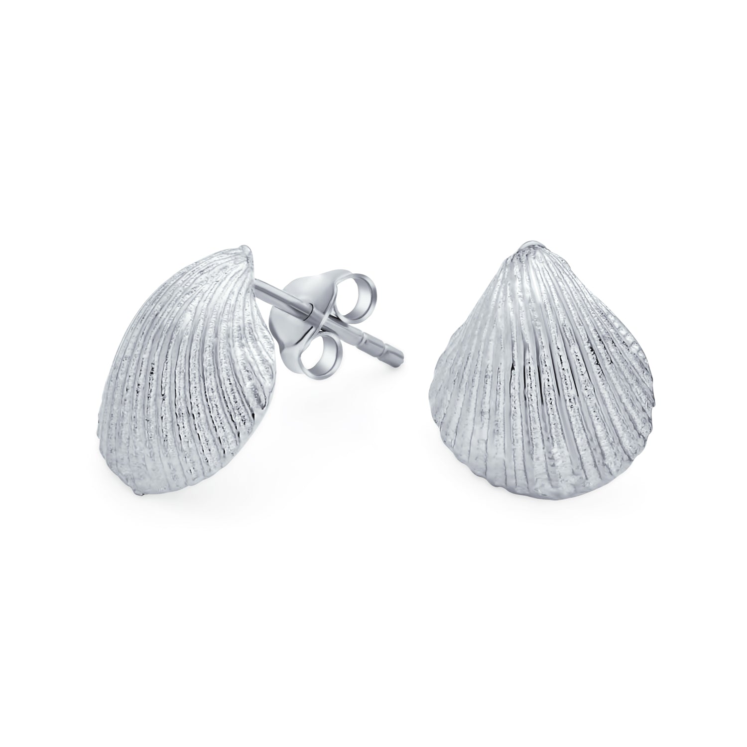 nautical-shell-sea-stud-silver-earring-pmr-s10794_1 Hawaiian Nautical Cockle Seashell Stud Earrings in Sterling Silver - Image 1