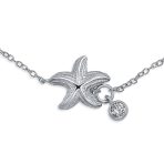 Marine Life Starfish Anklet Ankle Bracelet CZ Accents Sterling Silver 9-10 Inch - Image 2