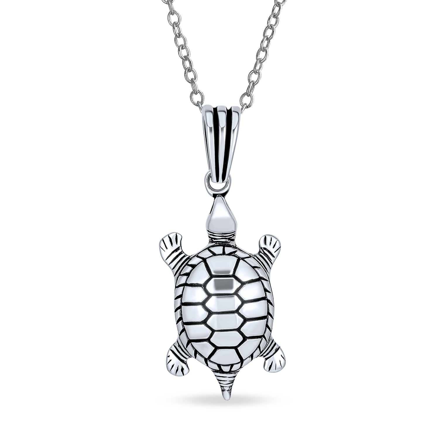 nautical-tropical-tortoise-pendant-pts-ku-538 Unisex Nautical Sea Tortoise Pendant Necklace in Oxidized Sterling Silver - Image 1