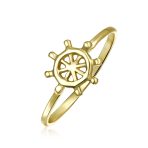 Minimalist Silver Ring: Midi Knuckle Thin Band Stackable Nautical Wheel Design - Image 4