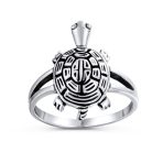 Nautical Sea Turtle Ring Band Oxidized Split Shank Ring