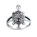Nautical Sea Turtle Ring Band Oxidized Split Shank Ring